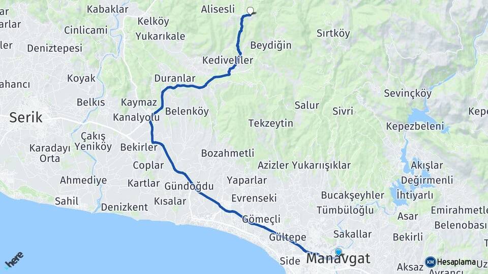 Antalya Manavgat Kızıldağ Manavgat Arası Kaç Km - Yol Haritası