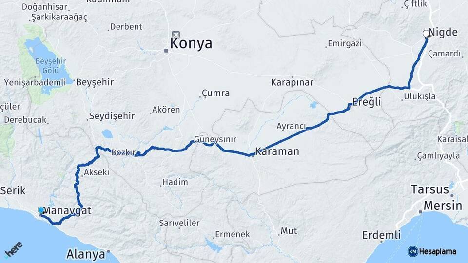 Antalya Manavgat Niğde Arası Kaç Km - Yol Haritası