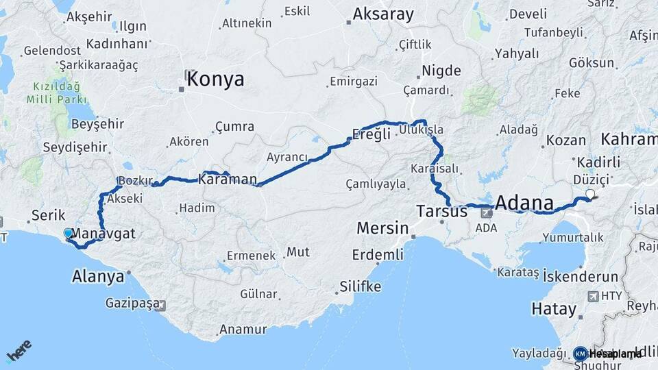 Antalya Manavgat Osmaniye Arası Kaç Km - Yol Haritası