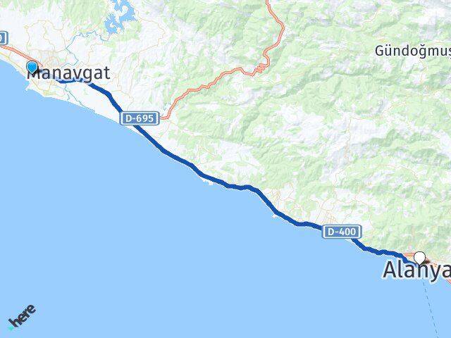 Antalya Manavgat Side Alanya Arası Kaç Km - Yol Haritası