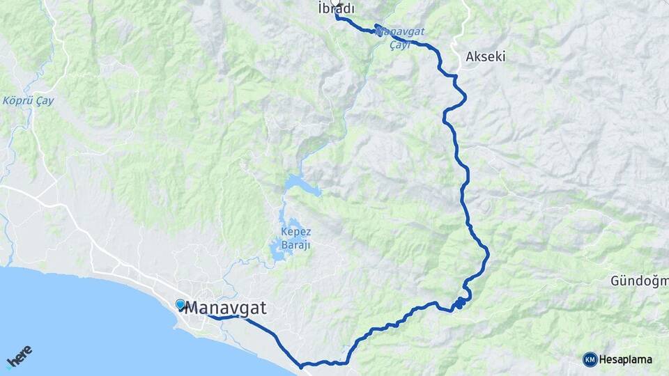 Antalya Manavgat Side İbradı Arası Kaç Km - Yol Haritası