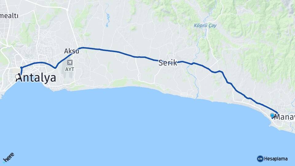Antalya Manavgat Side Konyaaltı Arası Kaç Km - Yol Haritası