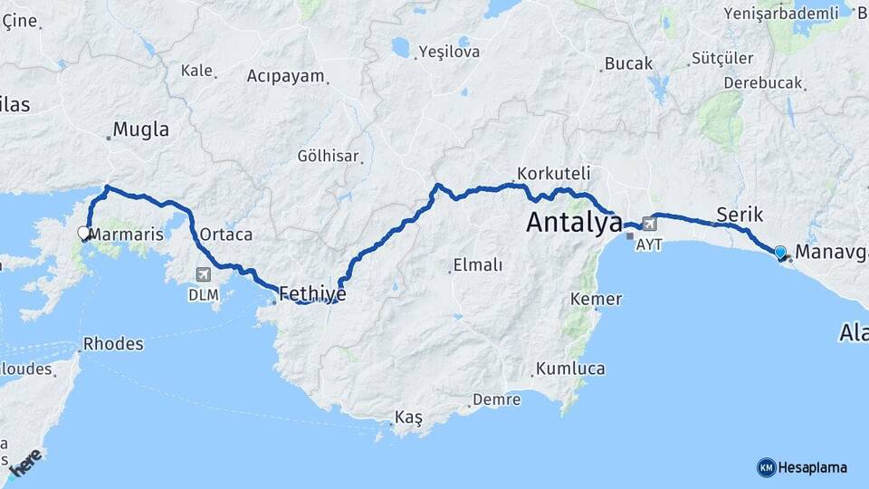 Antalya Manavgat Side Marmaris Muğla Arası Kaç Km - Yol Haritası
