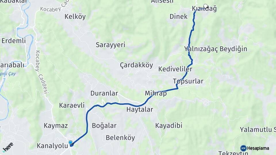 Antalya Manavgat Taşağıl Kızıldağ Manavgat Arası Kaç Km - Yol Haritası