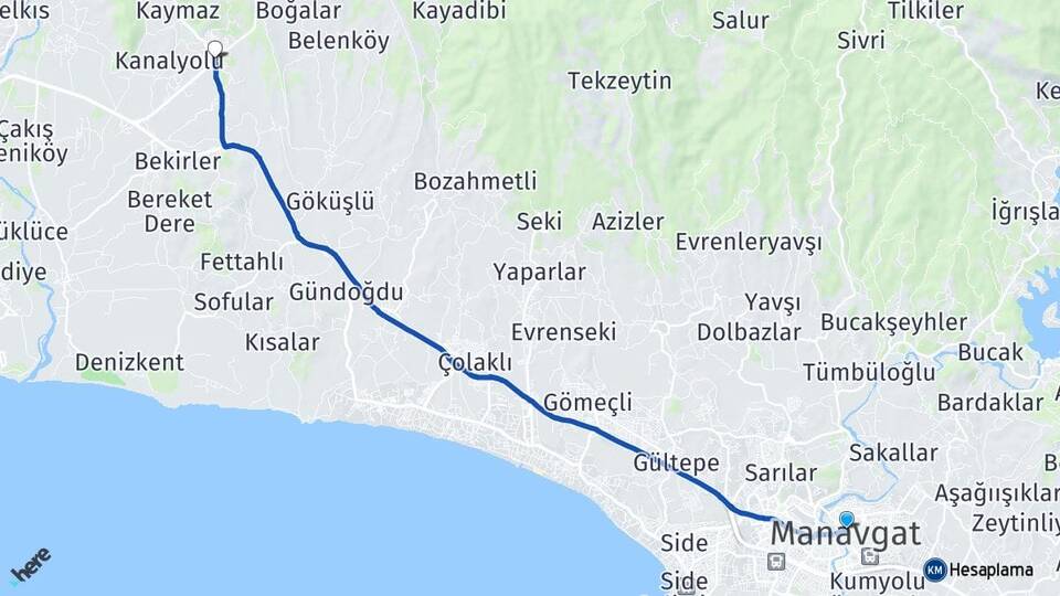 Antalya Manavgat Taşağıl Manavgat Arası Kaç Km - Yol Haritası