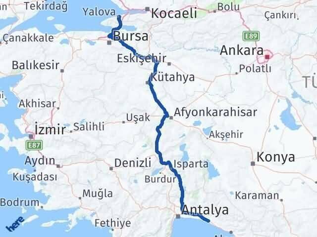 Antalya Manavgat Yalova Arası Kaç Km - Yol Haritası