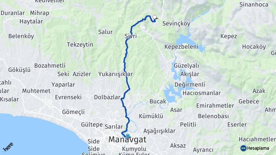 Antalya Manavgat Yaylaalan Manavgat Arası Kaç Km - Yol Haritası