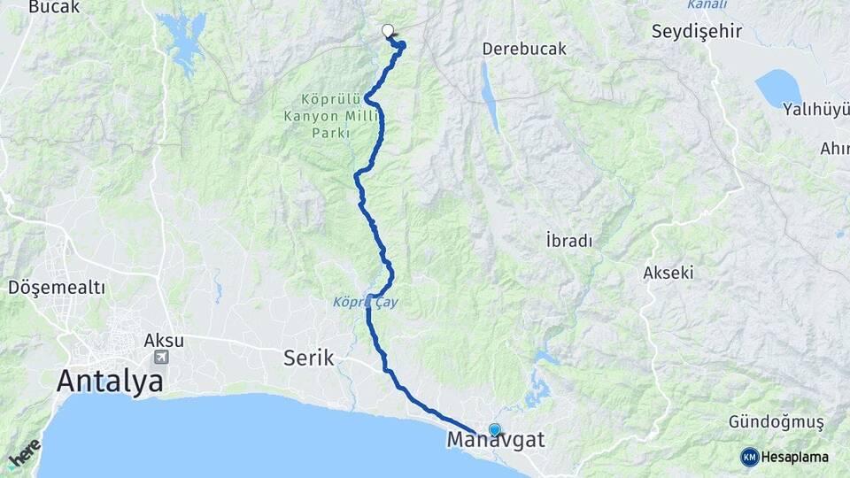 Antalya Manavgat Yeşilbağ Manavgat Arası Kaç Km - Yol Haritası