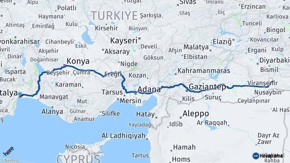 Antalya Mardin Arası Kaç Km - Yol Haritası