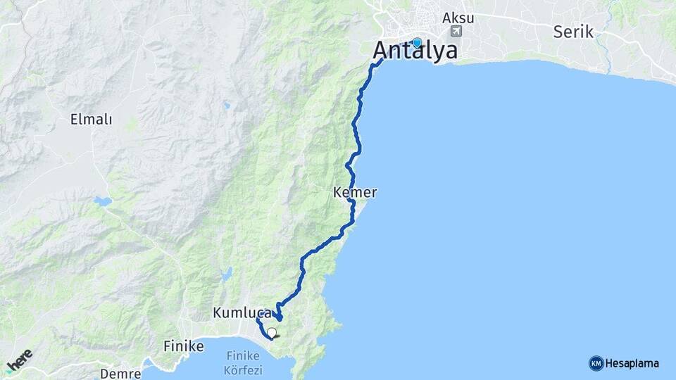 Antalya Mavikent Kumluca Arası Kaç Km - Yol Haritası
