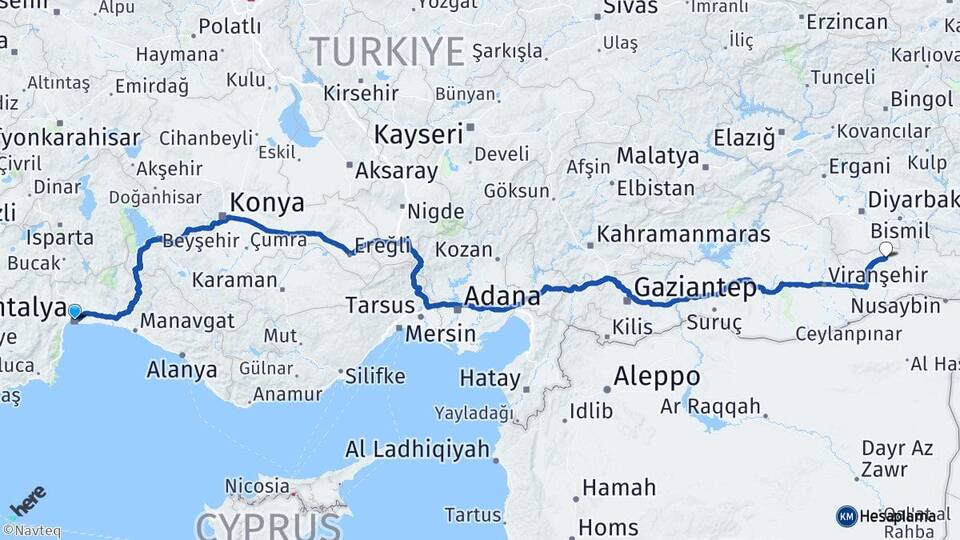 Antalya Mazıdağı Mardin Arası Kaç Km - Yol Haritası