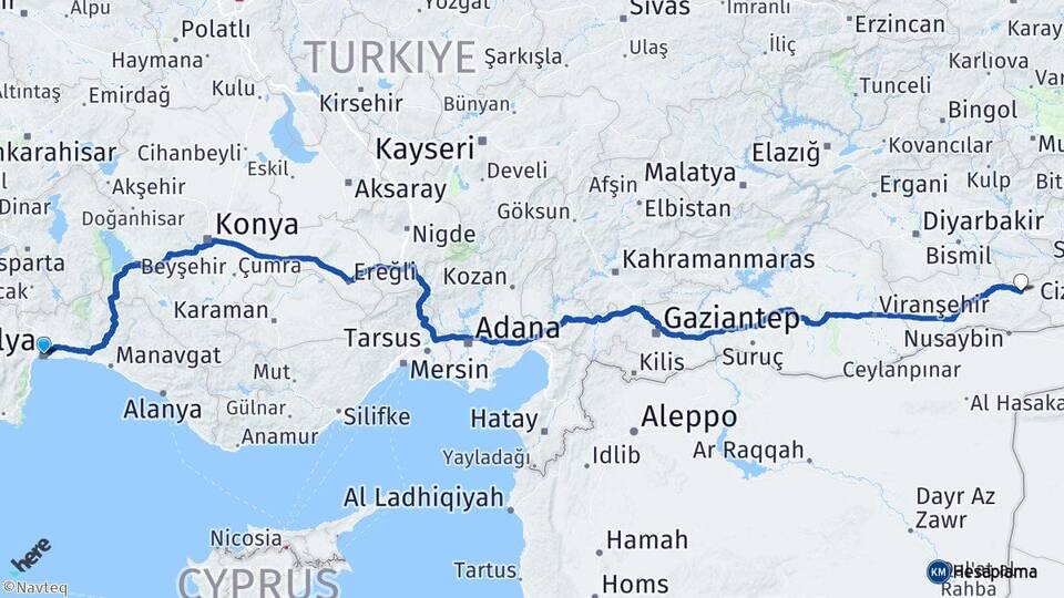Antalya Midyat Mardin Arası Kaç Km - Yol Haritası