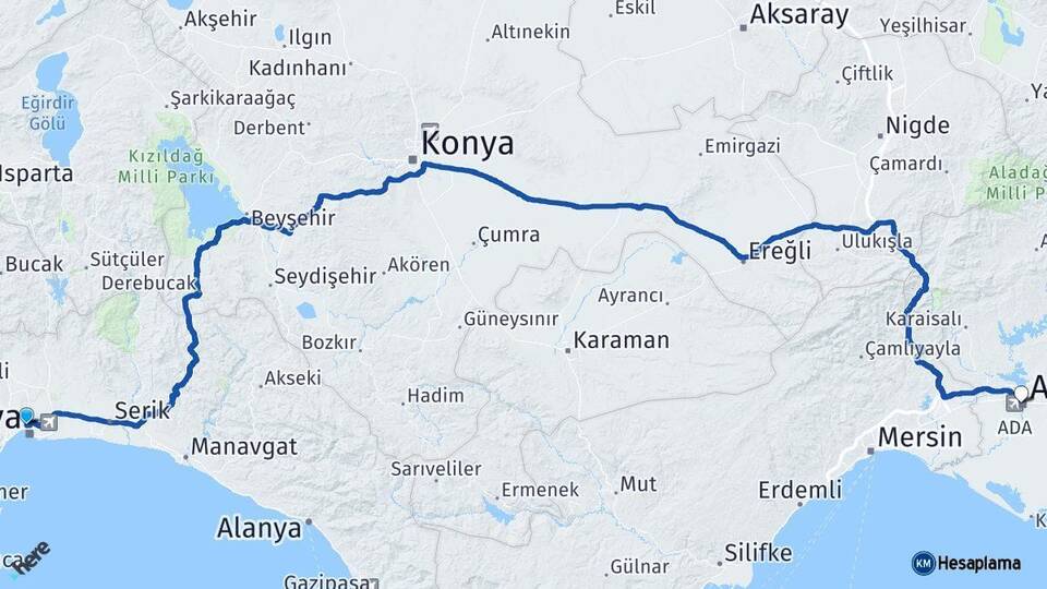 Antalya Muratpaşa Adana Arası Kaç Km - Yol Haritası