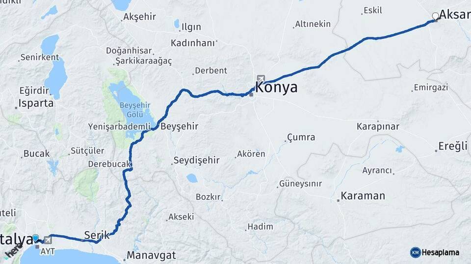 Antalya Muratpaşa Aksaray Arası Kaç Km - Yol Haritası