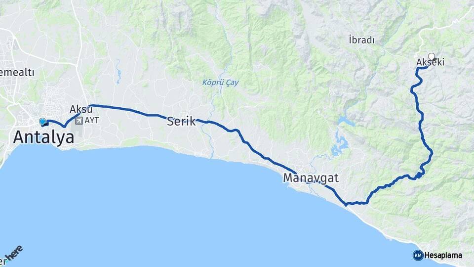 Antalya Muratpaşa Akseki Arası Kaç Km - Yol Haritası
