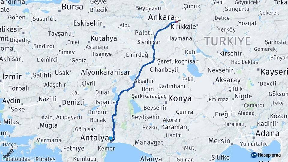 Antalya Muratpaşa Ankara Arası Kaç Km - Yol Haritası