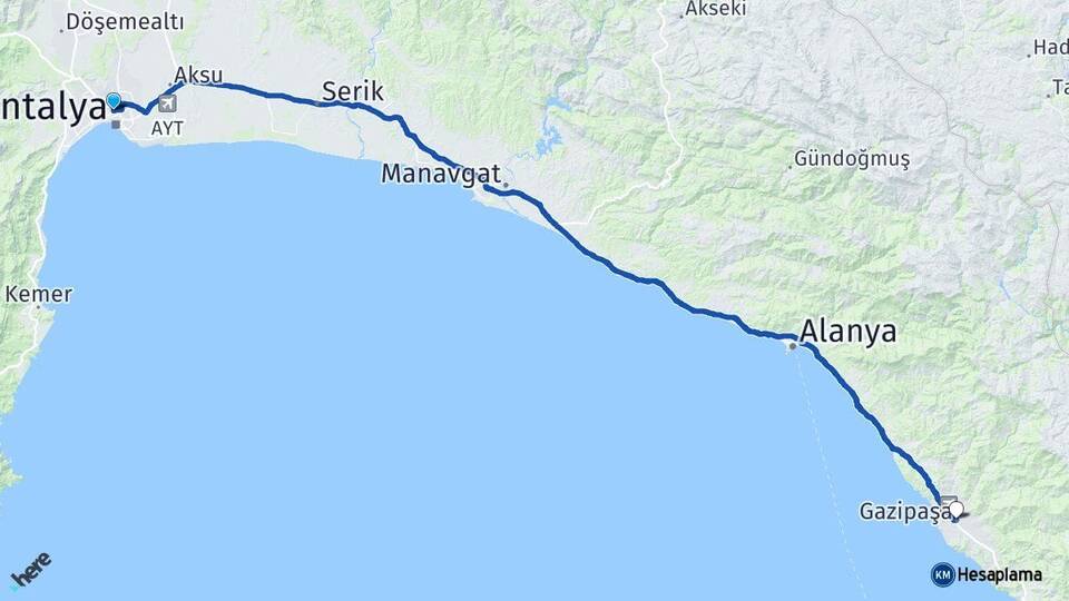 Antalya Muratpaşa Gazipaşa Arası Kaç Km - Yol Haritası