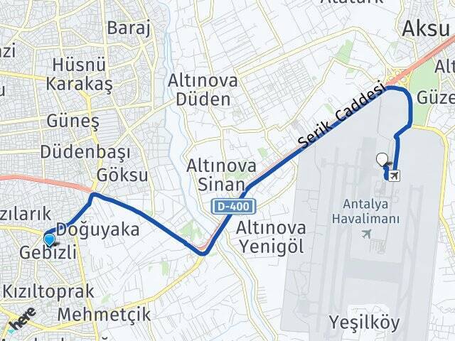 Gebizli Antalya Havalimanı Arası Kaç Km - Yol Tarifi