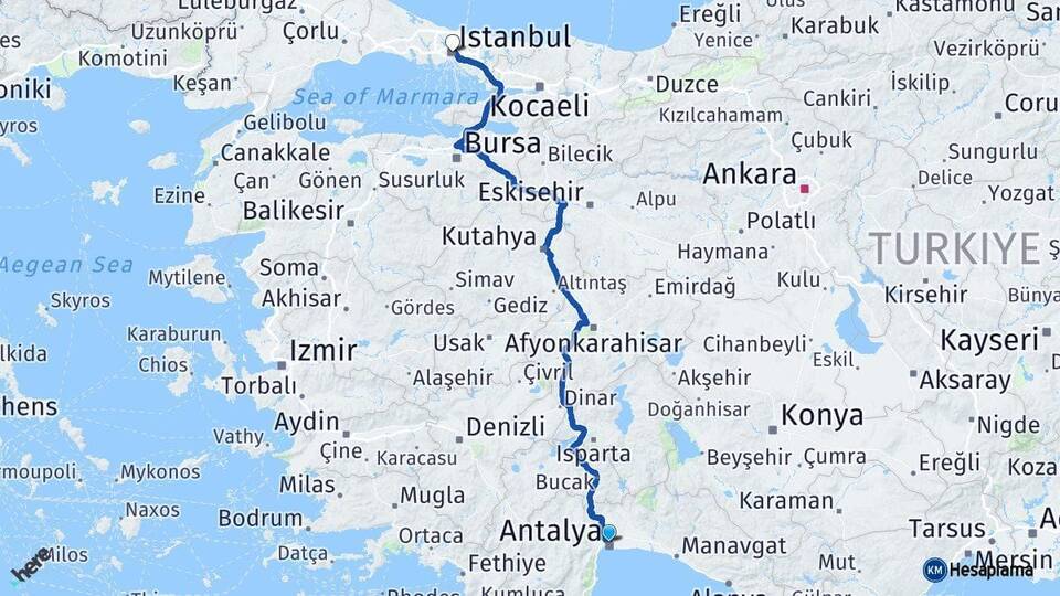 Antalya Muratpaşa İstanbul Arası Kaç Km - Yol Haritası