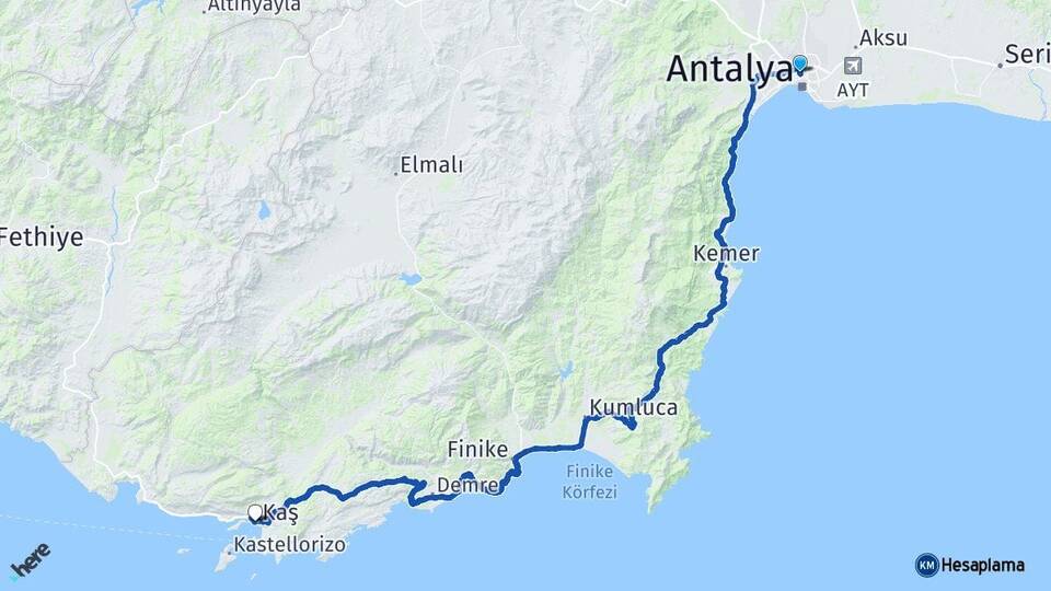 Antalya Muratpaşa Kaş Arası Kaç Km - Yol Haritası