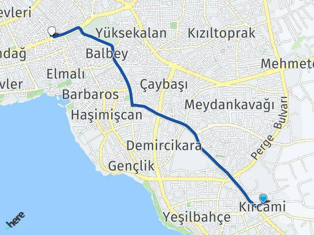 Kırcami Antalya Bilim Üniversitesi Arası Kaç Km - Yol Tarifi