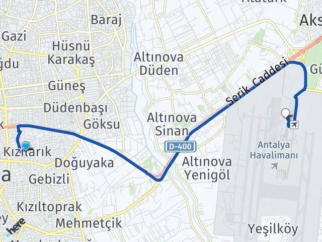 Kızılarık Antalya Havalimanı Arası Kaç Km - Yol Tarifi