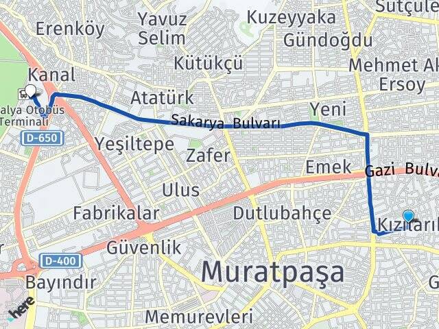 Kızılarık Antalya Otogarı Arası Kaç Km - Yol Tarifi
