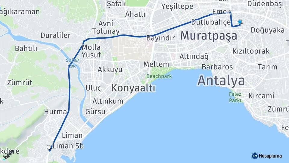 Antalya Muratpaşa Kızılarık Sarısu Konyaaltı Arası Kaç Km - Yol Haritası