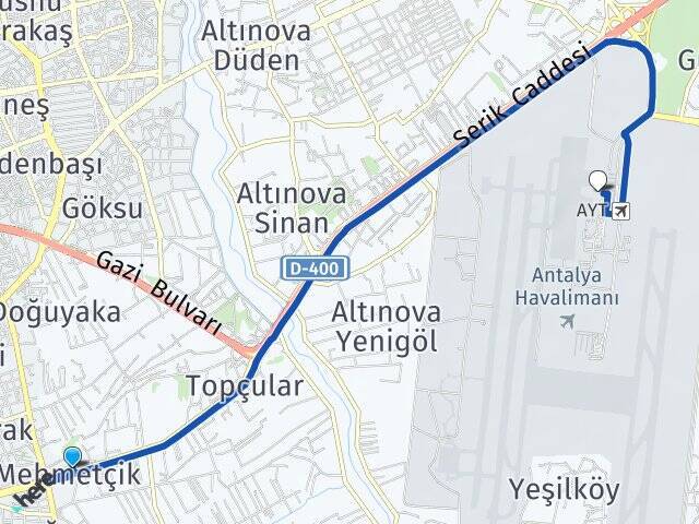 Mehmetçik Antalya Havalimanı Arası Kaç Km - Yol Tarifi