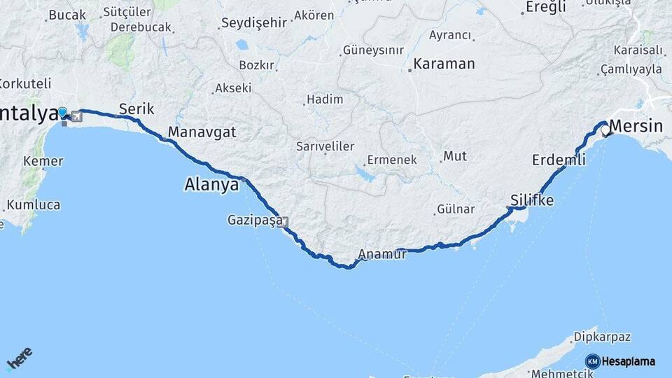 Antalya Muratpaşa Mersin Arası Kaç Km - Yol Haritası