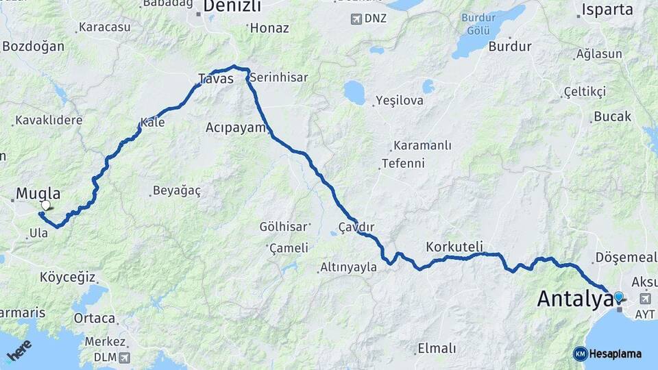 Antalya Muratpaşa Muğla Arası Kaç Km - Yol Haritası