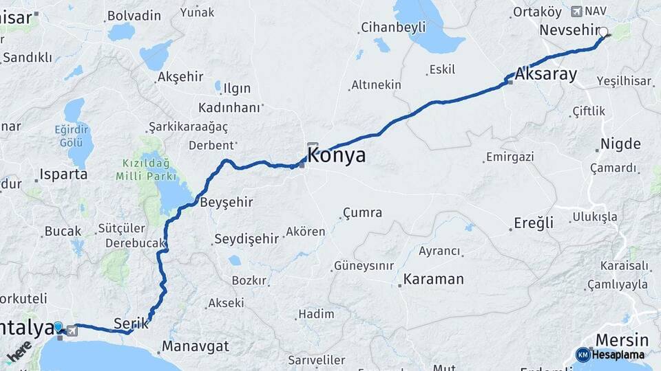 Antalya Muratpaşa Nevşehir Arası Kaç Km - Yol Haritası