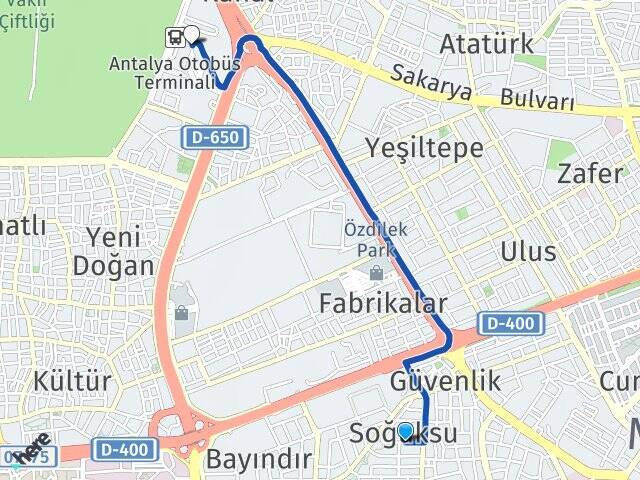 Soğuksu Antalya Otogarı Arası Kaç Km - Yol Tarifi