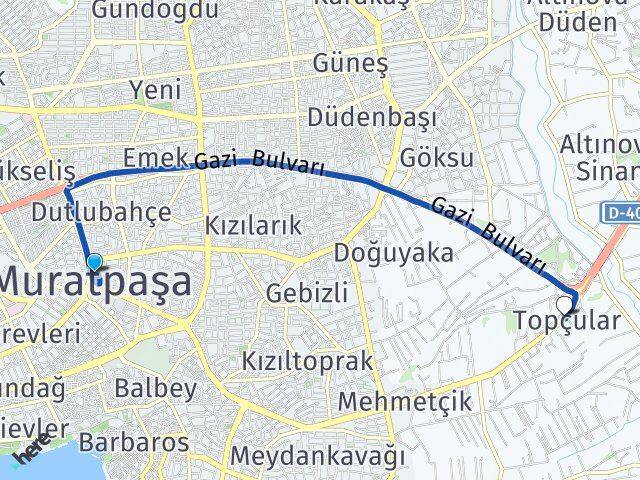 Antalya Muratpaşa Topçular Muratpaşa Arası Kaç Km - Yol Haritası