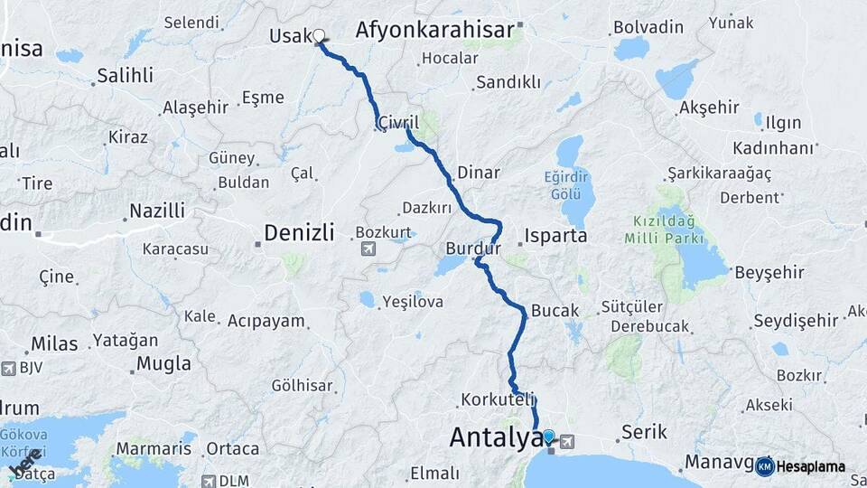 Antalya Muratpaşa Uşak Arası Kaç Km - Yol Haritası