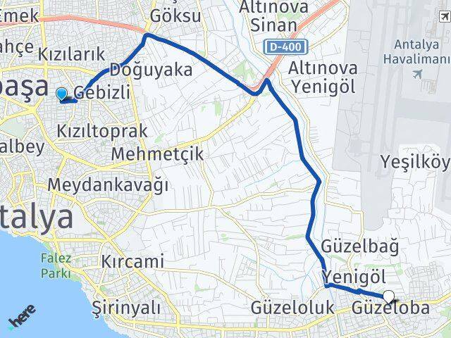 Yenigün Güzeloba Arası Kaç Km - Yol Tarifi