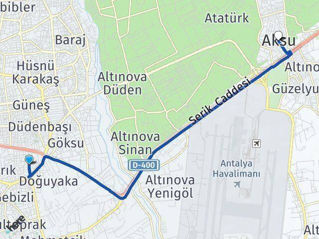 Yeşildere Aksu Arası Kaç Km - Yol Tarifi