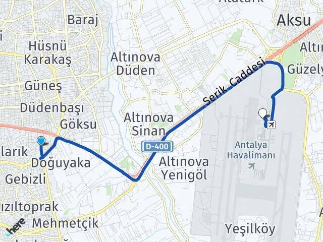 Yeşildere Antalya Havalimanı Arası Kaç Km - Yol Tarifi