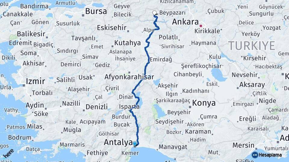 Antalya Nallıhan Ankara Arası Kaç Km - Yol Haritası