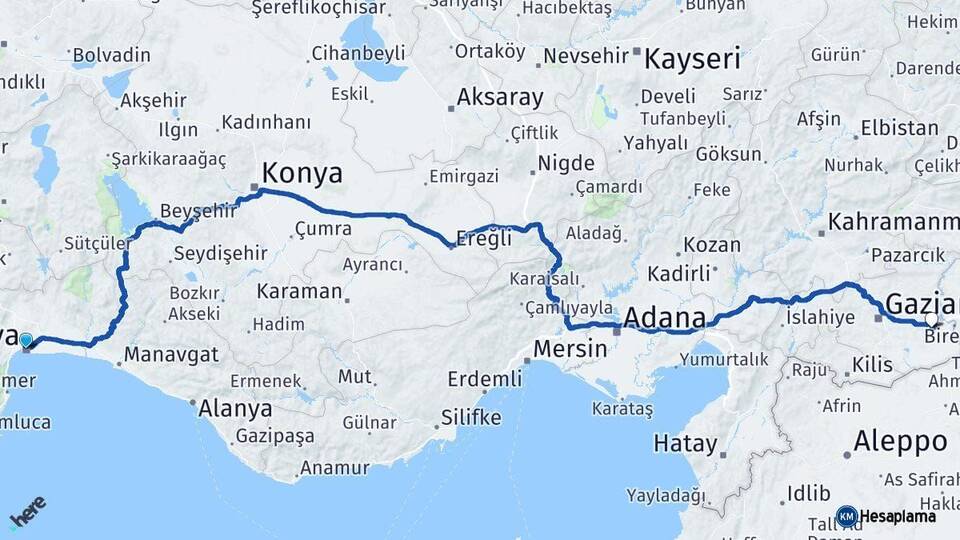 Antalya Nizip Gaziantep Arası Kaç Km - Yol Haritası