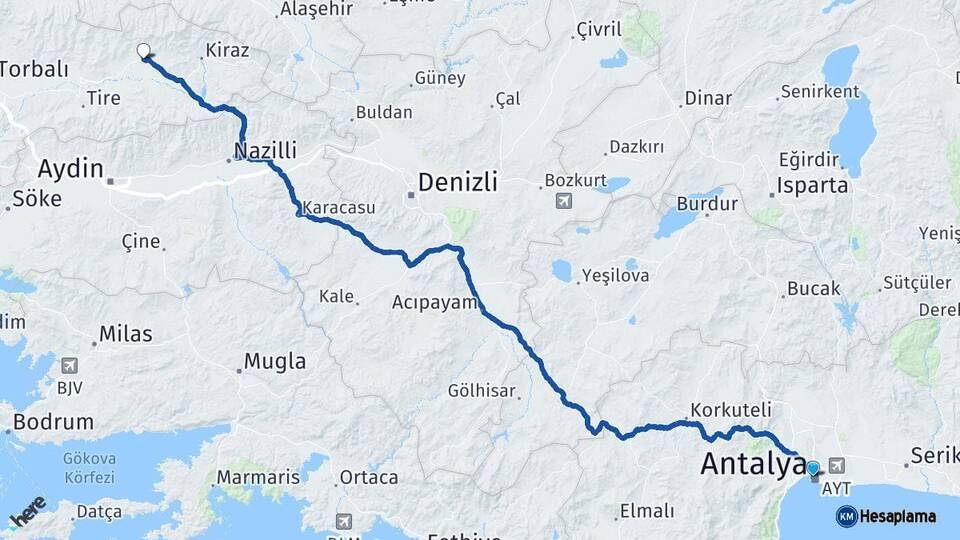 Antalya Ödemiş İzmir Arası Kaç Km - Yol Haritası
