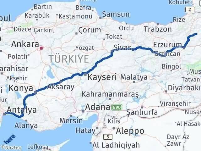 Antalya Oltu Erzurum Arası Kaç Km - Yol Haritası