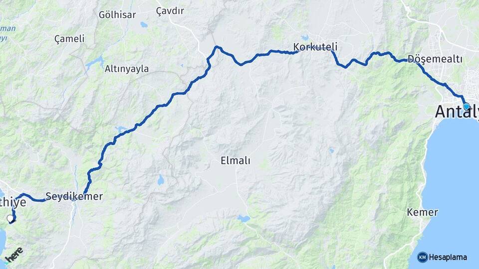 Antalya Ölüdeniz Fethiye Muğla Arası Kaç Km - Yol Haritası