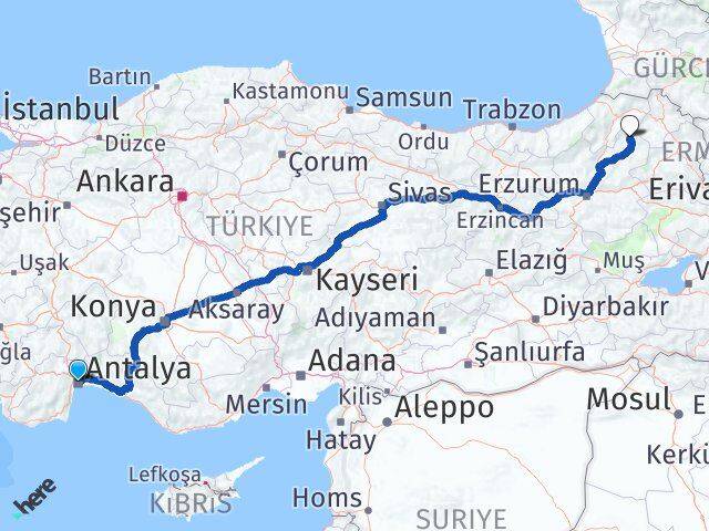 Antalya Olur Erzurum Arası Kaç Km - Yol Haritası