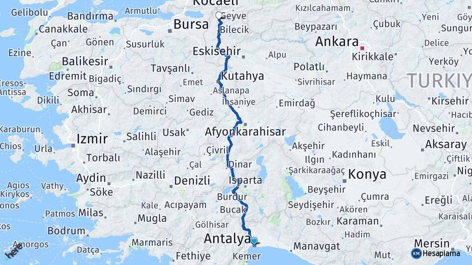 Antalya Osmaneli Bilecik Arası Kaç Km - Yol Haritası
