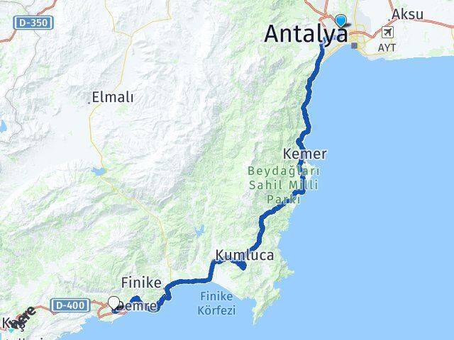 Antalya Otogarı Demre Arası Kaç Km - Yol Tarifi
