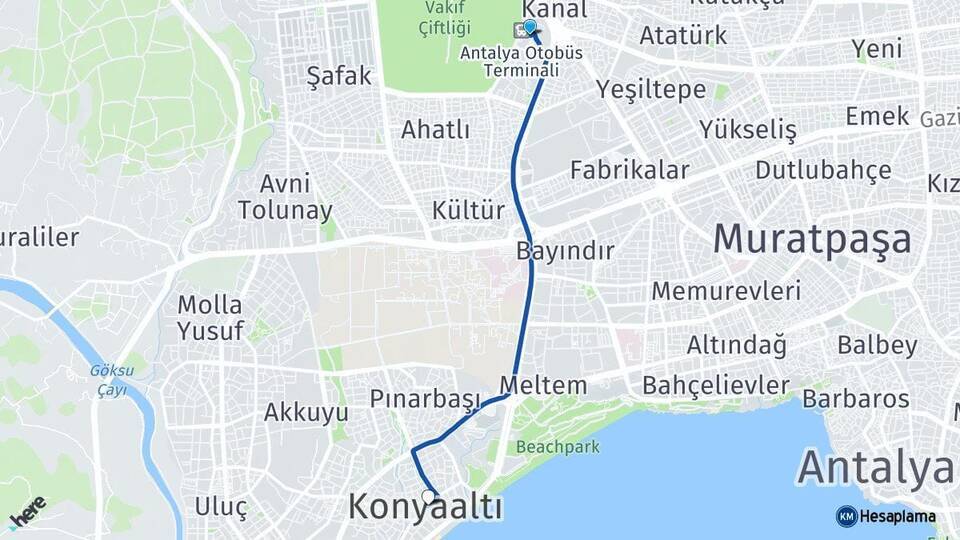 Antalya Otogarı Konyaaltı Arası Kaç Km - Yol Tarifi