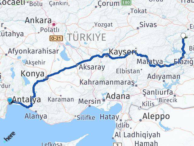 Antalya Ovacık Tunceli Arası Kaç Km - Yol Haritası
