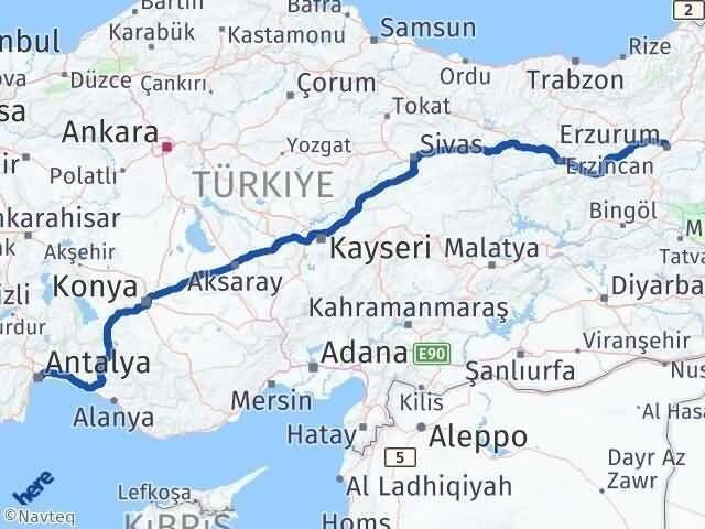 Antalya Palandöken Erzurum Arası Kaç Km - Yol Haritası