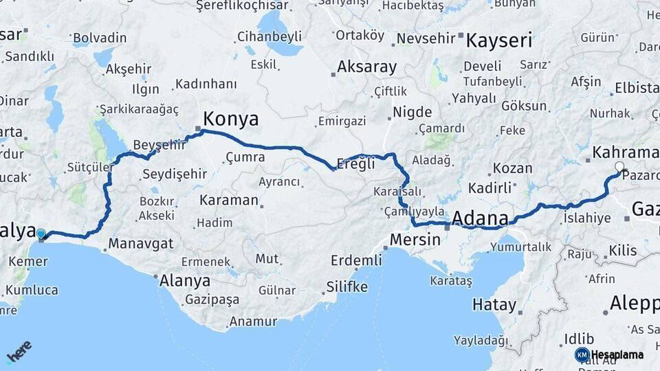 Antalya Pazarcık Kahramanmaraş Arası Kaç Km - Yol Haritası